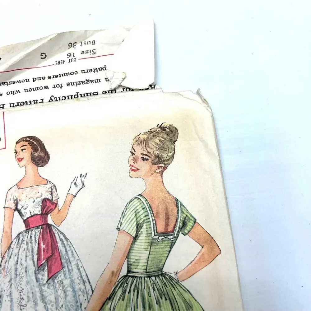 Simplicity Vintage 1959 Pattern #2958 Flare Swing Dress Miss Size‎ 16